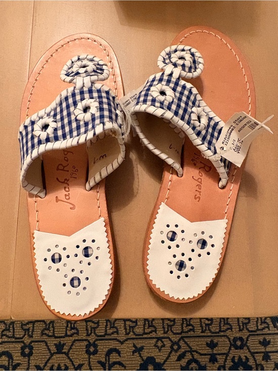 Jack Rogers Shoes - NWT Jack Rogers Blue Gingham Knot Slide Sandals size 6.5
